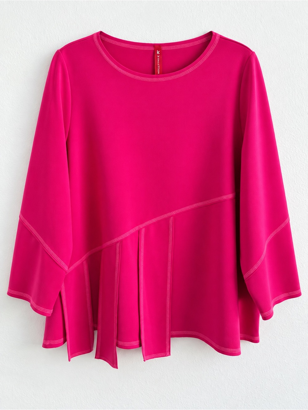 IC Collection by Connie K Fuchsia Pink Asymmetrical Tunic Top XL Made in USA